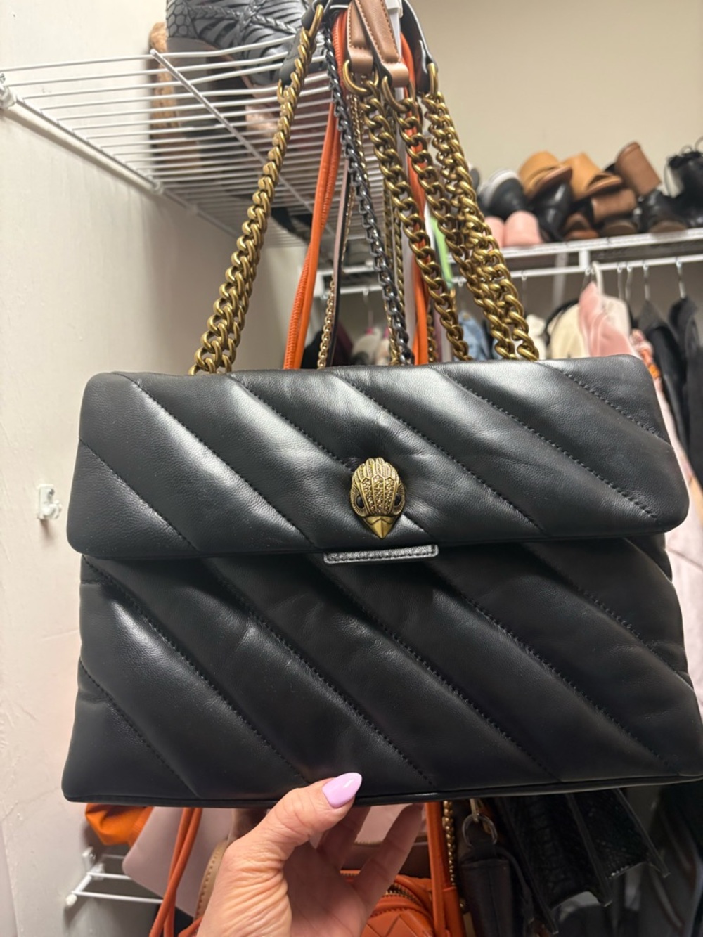 Kurt Geiger large soho Black Quilted Chain-Shoulder Leather Bag